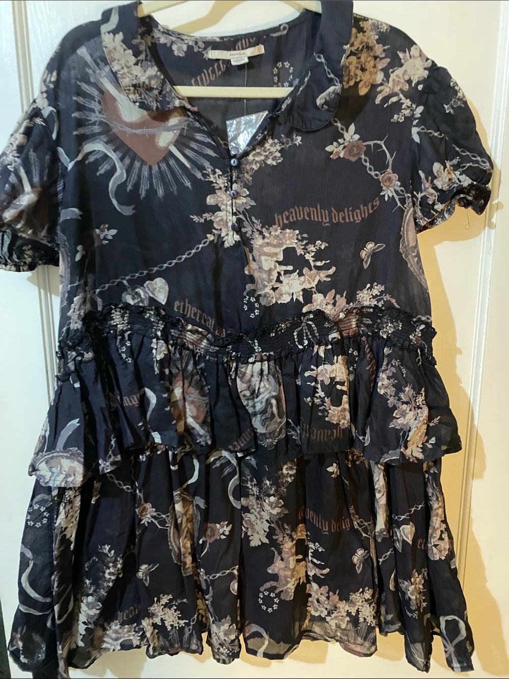 Kimchi Blue Black Floral and Cream Tiered Mini Dress